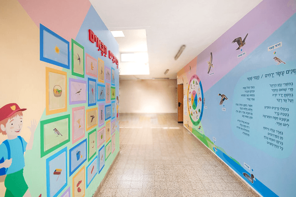 עיצוב מבואה בית ספר יסודי קירות מפעילים ניצן